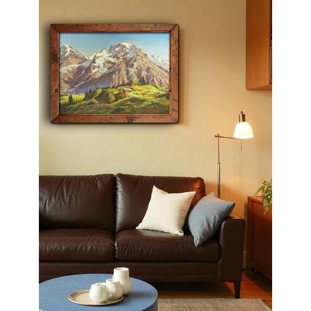 Jungfrau Massif Landscape, Early 1900s, Oil on Board, Framed For Sale - Image 4 of 14