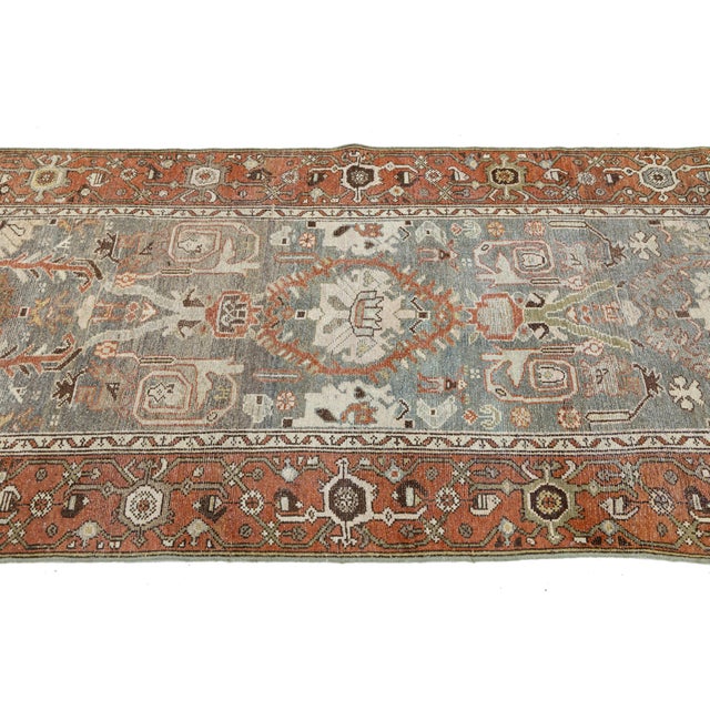 Antique Oriental Rug Runner - Hand-Knotted Wool, Muted Blue & Terracotta 3x16 For Sale In New York - Image 6 of 8