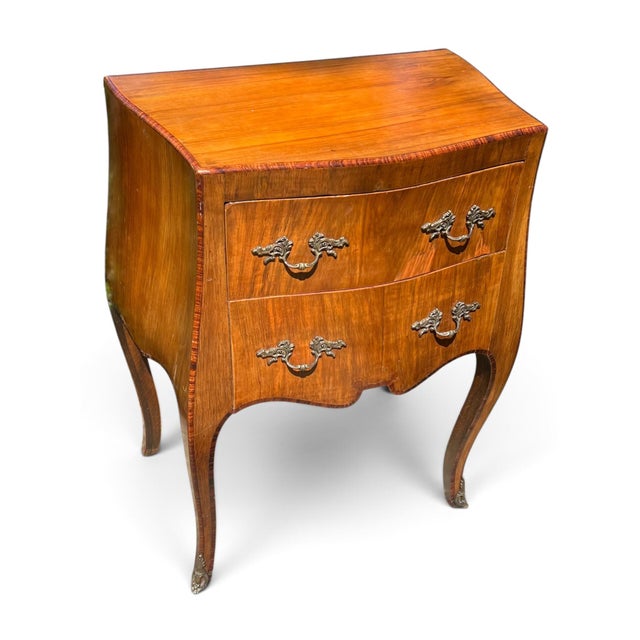 Early 20th Century Louis XV Style Figured Wood Serpentine Two-Drawer Chest For Sale - Image 4 of 8