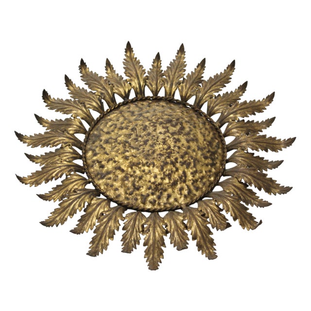 Gilt Sun Wall or Ceiling Light, France, 1950s For Sale