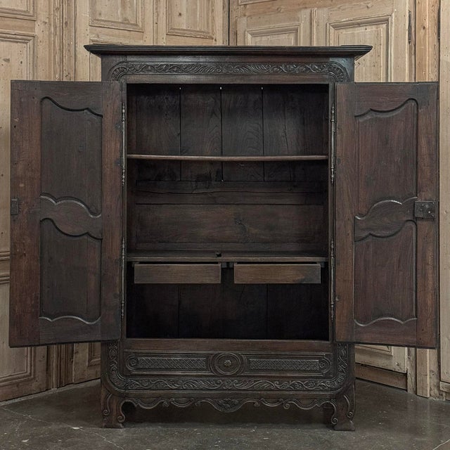 18th Century Country French Normandy Carved Oak Armoire For Sale - Image 16 of 18