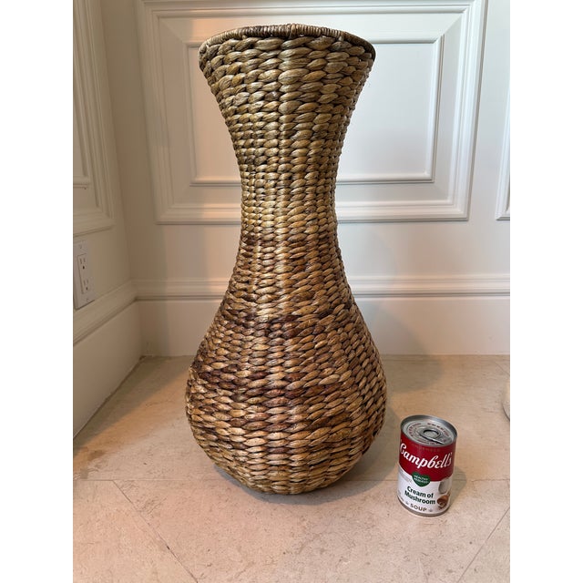 Modern Vintage 22” Natural Woven Seagrass Vase For Sale - Image 3 of 13