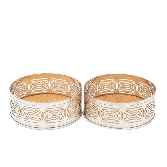 English Pair of English Adam-Style Reticulated Silver-Plate Wine Coasters, C. 1880-1920 For Sale - Image 3 of 9