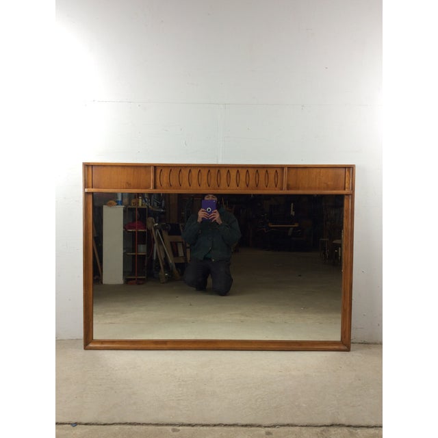 Mid Century Modern Long Rectangular Wall Mirror With Unique Carved Detail at Top of Frame For Sale - Image 15 of 16