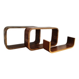 Czech Decorative Shelves attributed to Ludvik Volak for Drevopodnik Holesov, 1960s, Set of 3 For Sale