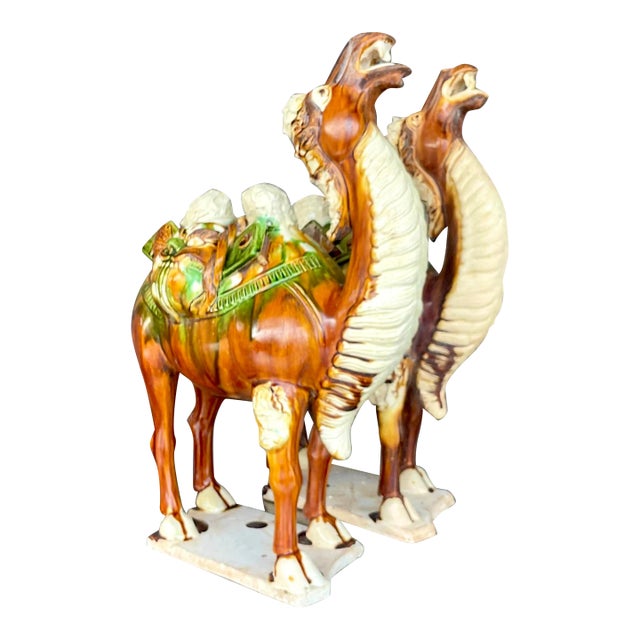 Vintage Boho Tri Colored Sancai Glazed Tang Camels - a Pair For Sale