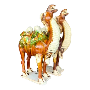 Vintage Boho Tri Colored Sancai Glazed Tang Camels - a Pair