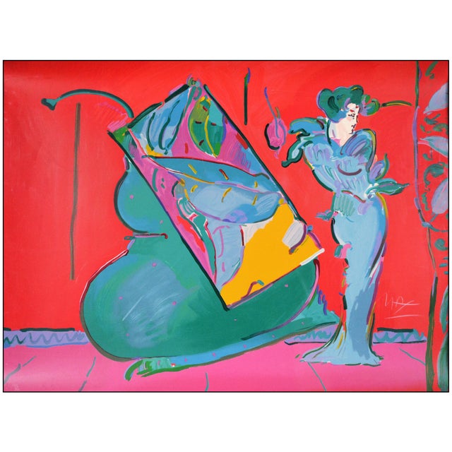 Pop Art 1988 Lady on Red With Floating Vase Serigraph Peter Max For Sale - Image 3 of 7