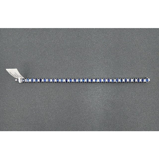 Metal 13.73 Ct Natural Emerald-Cut Sapphire & Diamond Tennis Bracelet For Sale - Image 7 of 8