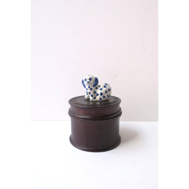 Jewelry Trinket Box With Porcelain Dog Blue and White, Mid-20th Century For Sale - Image 9 of 13