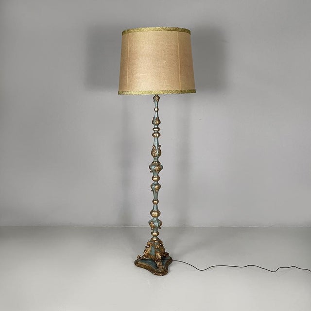 Mid-Century Modern Italian Wood Floor Lamp with Gold Leaf and Light Blue Lacquer, 1940s For Sale - Image 3 of 18