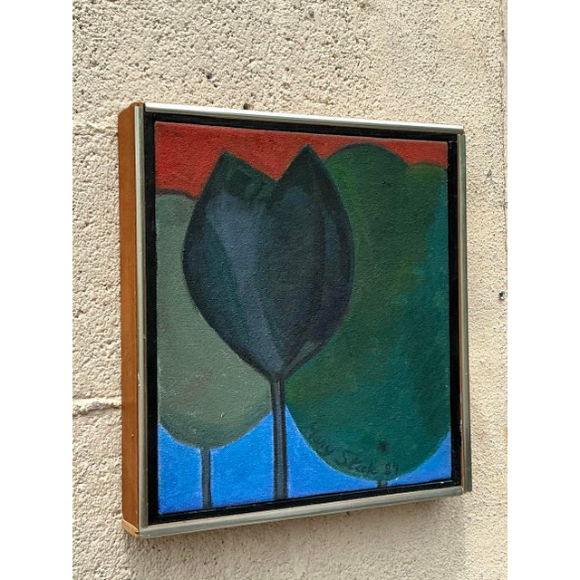 Metal Late 20th Century Vintage Boho Original Oil Painting of Trees For Sale - Image 7 of 12