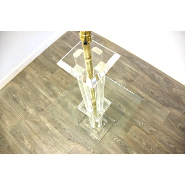 Glass Lucite and Brass Floor Lamp For Sale - Image 9 of 12