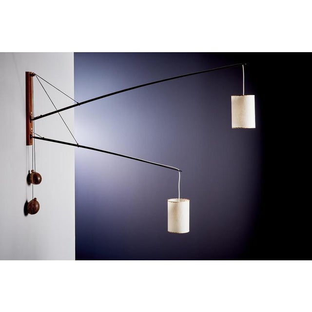 Large Adjustable Teak Coconut Wall Light with Counterweights attributed to Ruprecht Skrip, 1950s For Sale - Image 15 of 16