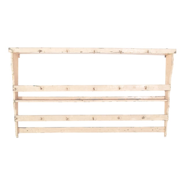 Portuguese White-Painted Plate Rack with Hooks, 1950 For Sale