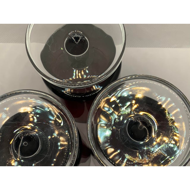 Glass Arcoroc France Red Pedestal Stem Glasses For Sale - Image 7 of 9