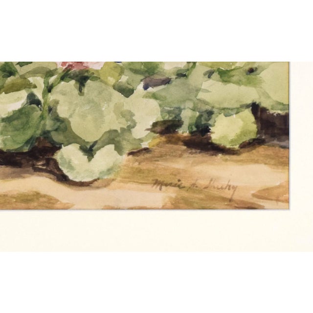 Mid 20th Century Vintage Watercolor Painting of Flowers Along a Fence by Marie Sheehy Walker For Sale - Image 5 of 6
