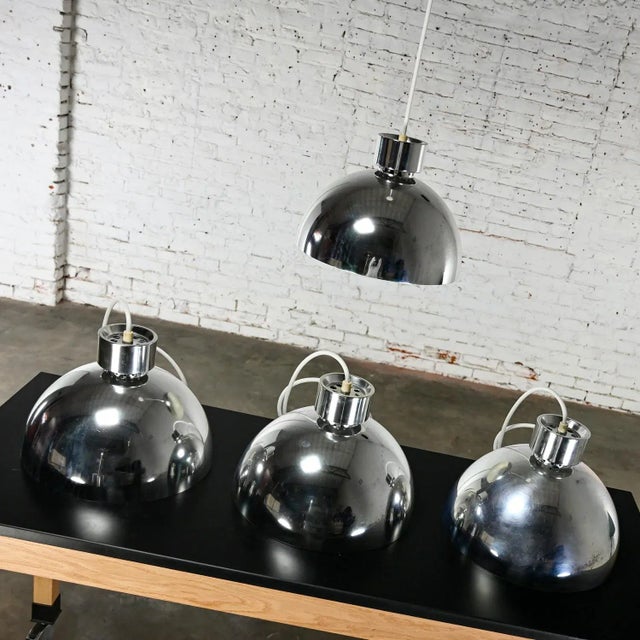 Silver 1970’s Mid-Century Modern to Modern Aluminum Dome Pendant Hanging Light Fixtures Selling Separately For Sale - Image 8 of 12