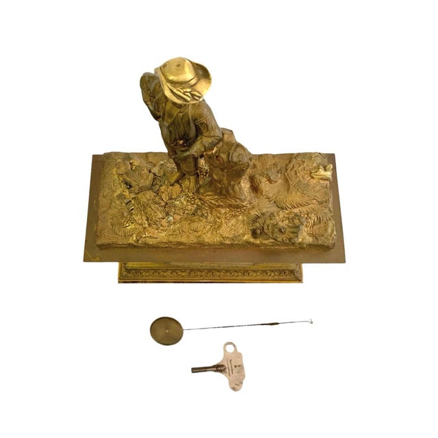 Brass Clock Antique Marble With Sculpture and Brass Accent Mantel French Decor For Sale - Image 8 of 11