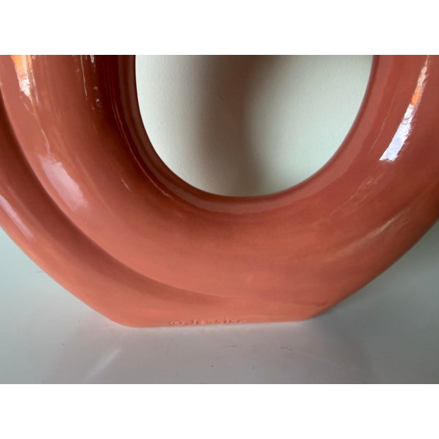 1980s Postmodern Sculptural Coral Pink Glazed Ceramic Vase by Jessica For Sale - Image 9 of 12