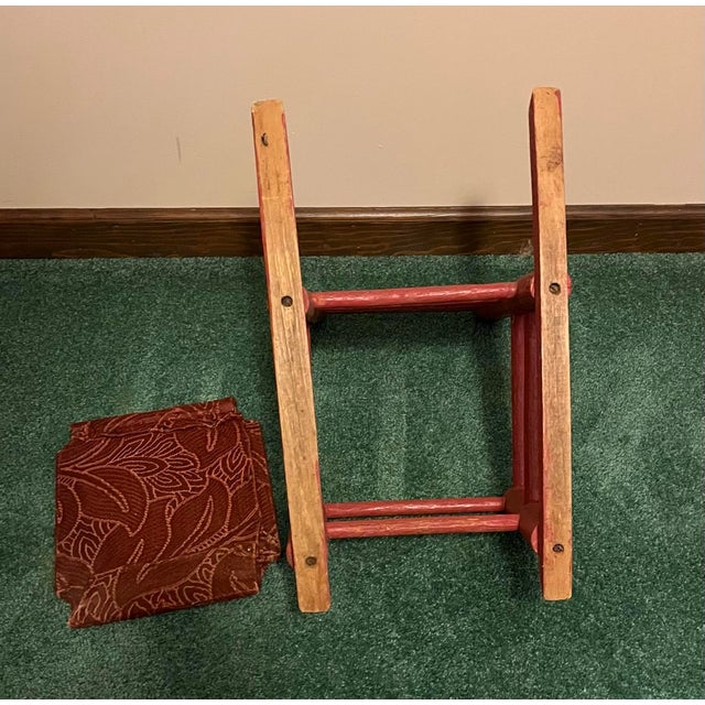 Textile Vintage or Antique (Unknown Age) Toddler Rocking Chair With Fabric Covered Seat For Sale - Image 7 of 9