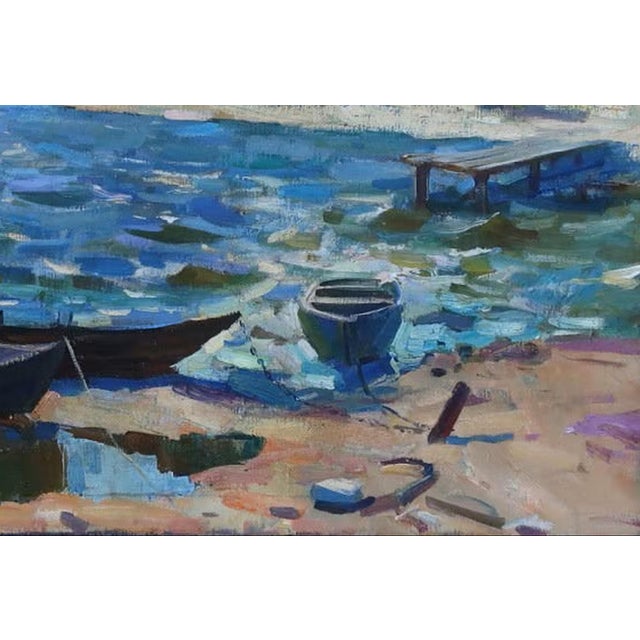 1970s Vintage River Landscape Oil Painting, Ukrainian Art, 1978 80-120 For Sale - Image 5 of 6