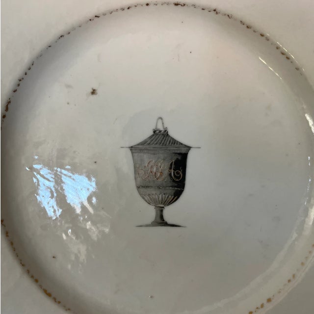 Pair antique 18th century Chinese export porcelain soup bowl and matching plate decorated with monogrammed neoclassical...