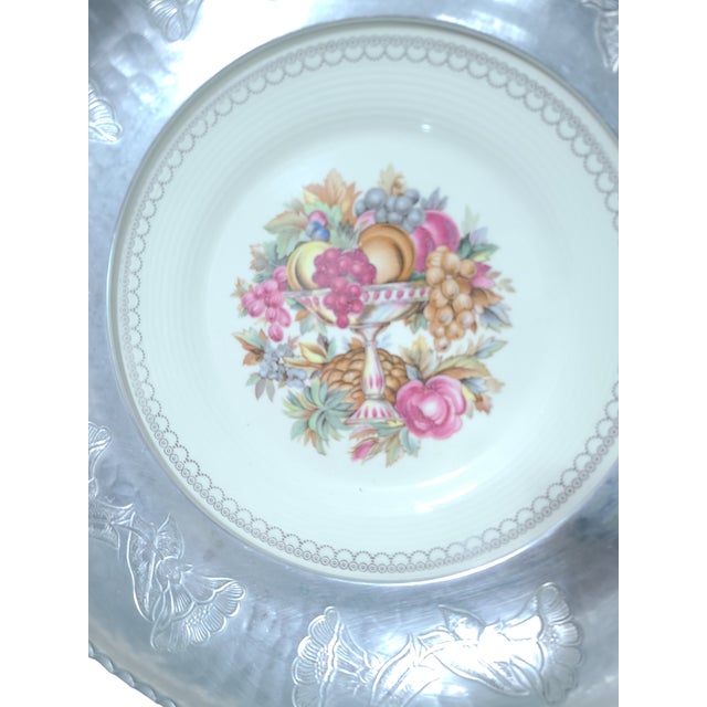 Vintage Triumph Imperial Victorian Limoges Fruit Floral 22k White Gold Plate Farberware Aluminum Tray For Sale - Image 6 of 12