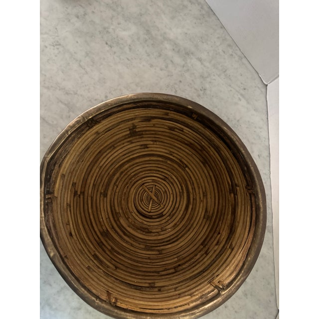 Vintage Split Reed Basket and Tray Trimmed in Brass For Sale In New York - Image 6 of 7