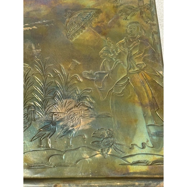 Vintage Etched Brass Chinosierie Pagoda Top Box For Sale - Image 11 of 11