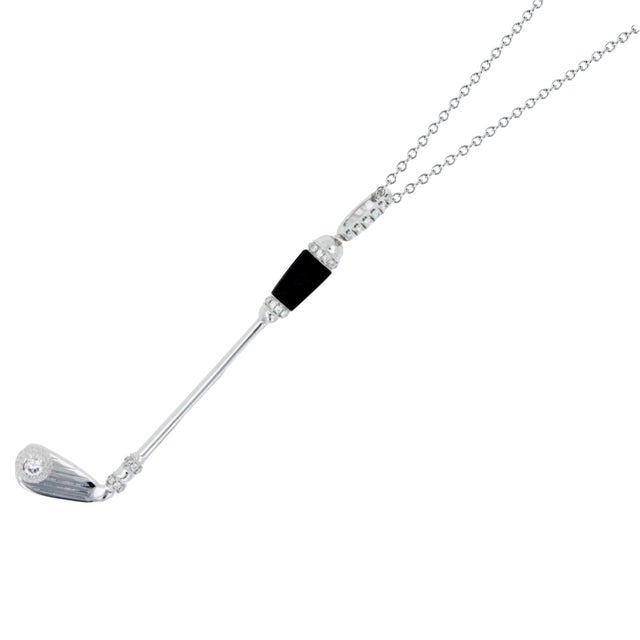 Diamond Black Onyx Golf Club Birdie Jewelry 18 Karat White Gold Charm Pendant Necklace * 18K White Gold * Black Onyx...