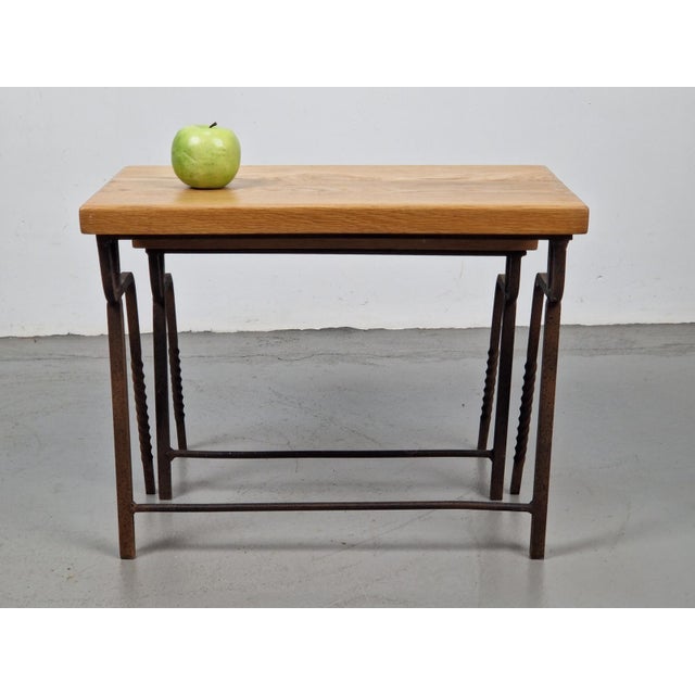 Wood Brutalist Cast Iron and Oak Nesting Tables, 1970s, Set of 2 For Sale - Image 7 of 16