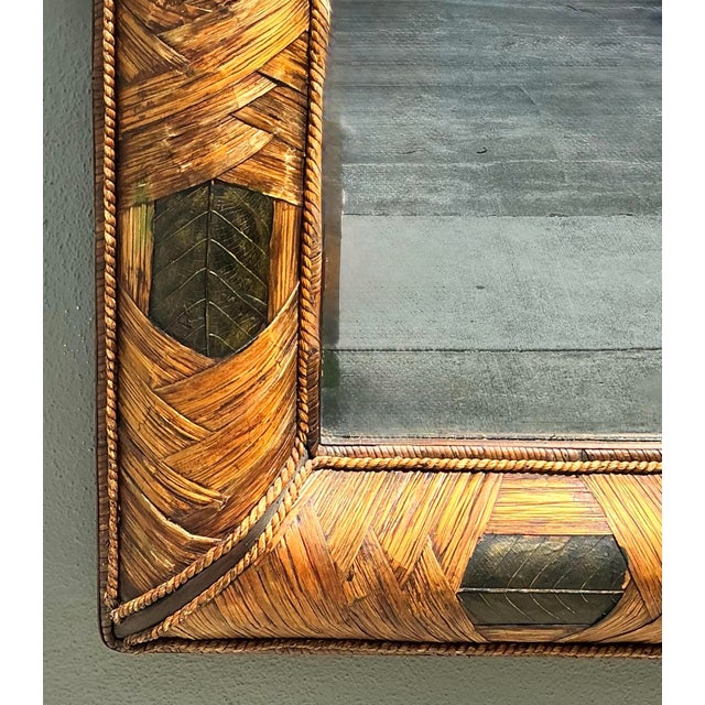 Vintage Wrapped Rattan Brass Leaf Mirror For Sale - Image 10 of 12
