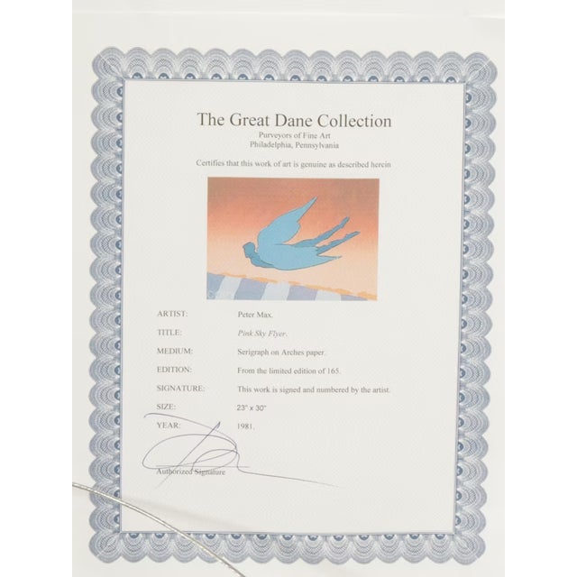 Pink 1980s Peter Max "Pink Sky Dancer" Signed Limited Edition Print, Framed For Sale - Image 8 of 9