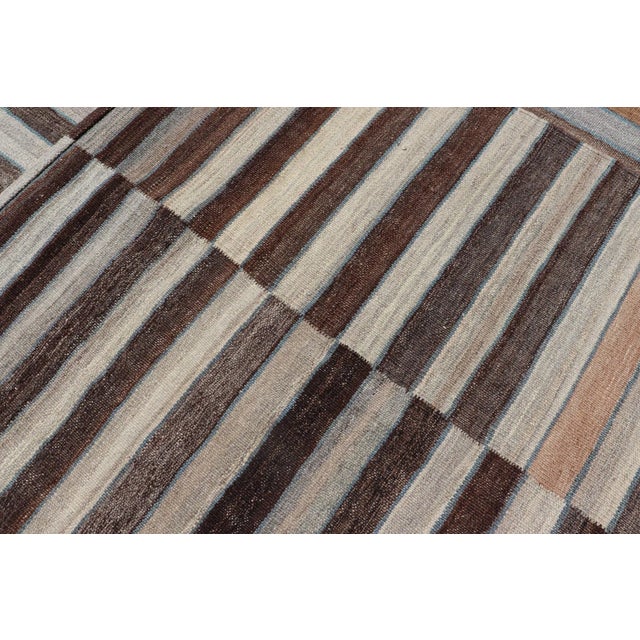 Modern Flat-Weave Kilim Rug in Multi-Panel Striped Design in Earthy Tones For Sale - Image 12 of 13