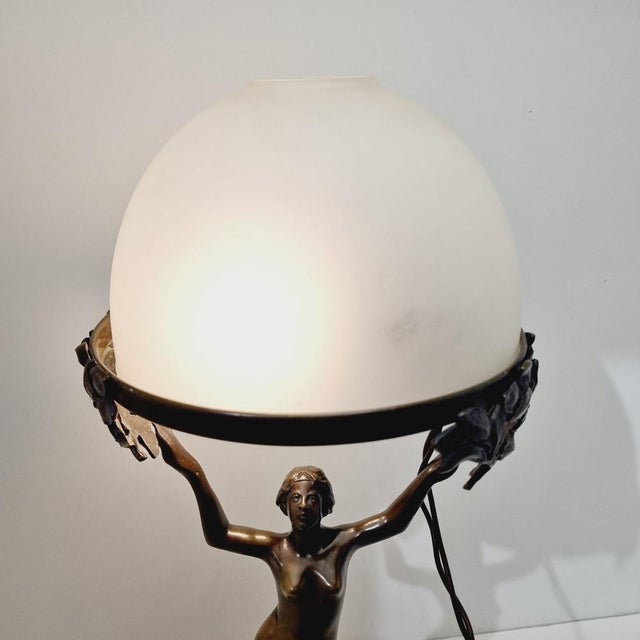 Art Nouveau Bronze and Glass Table Lamp, 1920s For Sale - Image 3 of 17
