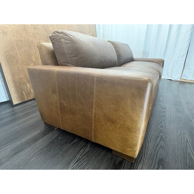 Rh Maxwell Leather 2-Cushion Sofa | Italian Brompton Leather – Cocoa | Down-Feather Fill For Sale - Image 17 of 18