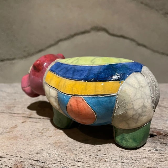 Blue South African Fenix Raku. Hand Made Ceramic Pottery Rainbow Animals- Set of 4 For Sale - Image 8 of 18
