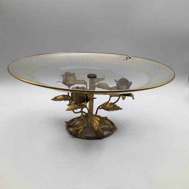 Italian Flamingo Gold Barrel Crystal Tole Cake/Dessert Plate For Sale - Image 13 of 13