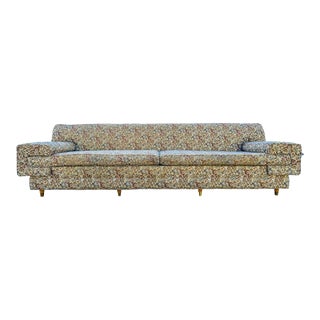 1960s Mid Century Modern Low Profile Sofa With Tapestry Floral Fabric For Sale