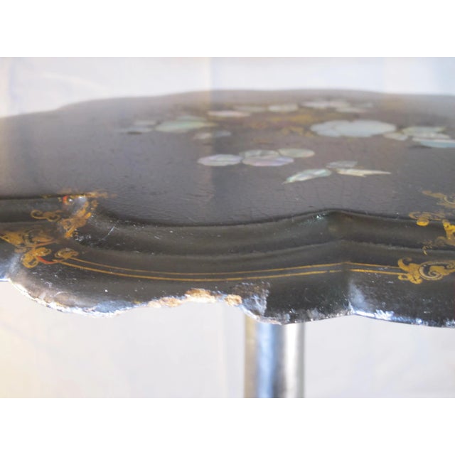Black Antique Lacquer and Pearl Inlay Tilt Top End Table For Sale - Image 8 of 11