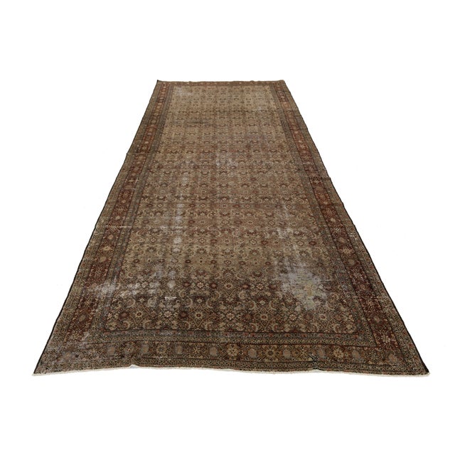 Antique Hamadan Wool Rug | Distressed Muted Earth Tones Oversized Runner / Gallery Rug For Sale - Image 4 of 11