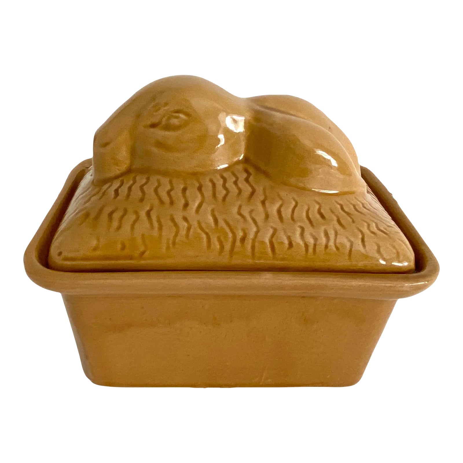 French Majolica Rabbit Terrine | Chairish