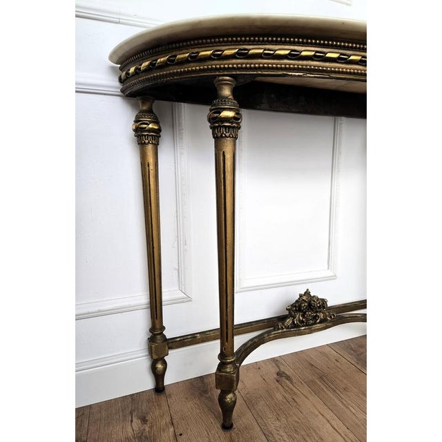 Mid-Century Italian Demi Lune Wall Console Table in Gilt Wood with Marble Top, 1950s For Sale - Image 9 of 10