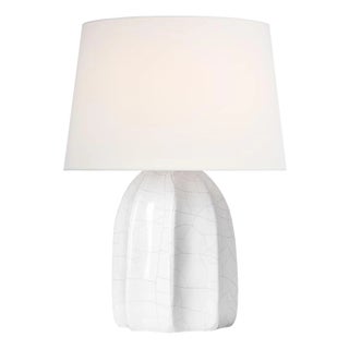 Barbara Barry by Visual Comfort Signature Melanie 12" Cordless Accent Lamp in Crackled Ivory with Linen Shade For Sale