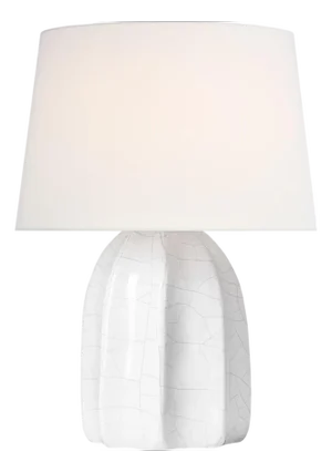 Barbara Barry by Visual Comfort Signature Melanie 12" Cordless Accent Lamp in Crackled Ivory with Linen Shade