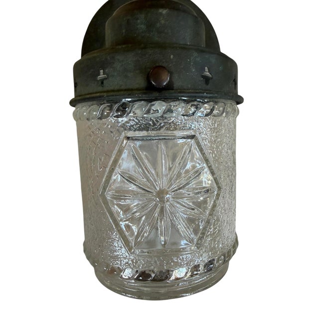 1920s Outdoor Copper Porch Light Lantern With Original Verdigris Patina For Sale - Image 4 of 8