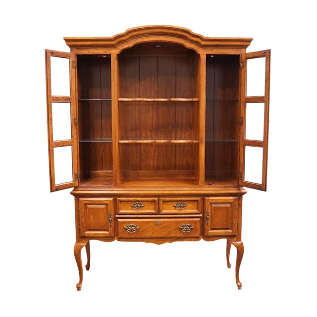 American Drew Solid Oak Rustic Country French 56" Buffet W. China Hutch 932-850 / 932-851 For Sale - Image 4 of 16