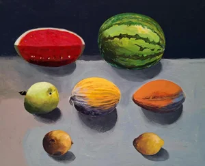 Danuta Dabrowska-Siemaszkiewicz, Still Life with Watermelon, 2025, Oil on Canvas