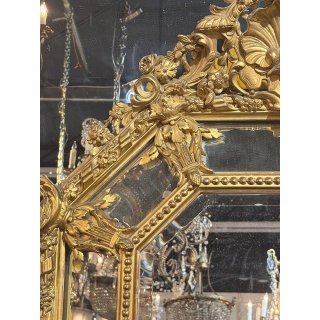 19th C. French Louis XV Giltwood Cushion Mirror For Sale - Image 4 of 9